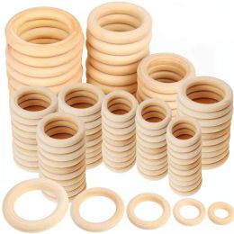 Unfinished Solid Natural Wooden Teething Ring Wood Lead-Free Beads For Ornaments Connectors Jewellery Making Macrame DIY Wood Hoo