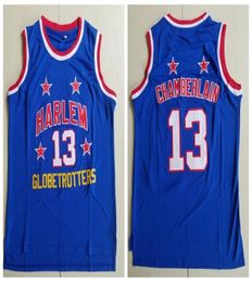 Mens 13 Wilt Chamberlain Harlem Globetrotters Basketball Jerseys Vintage Blue Stitched Shirts SXXL6112819