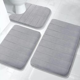 Carpets 3Pcs/Set Water Absorption Bath Mats Sets Non Slip Machine Washable Bathroom Floor Mat Grey Black Dry Fast Soft Rugs