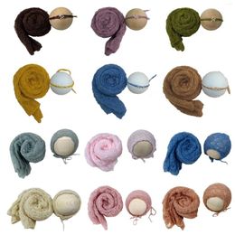 Blankets Don&Judy Born Baby Pography Wraps Headwear Hat Set Stretchable Soft Handmade Crochet Mohair Swaddle Infant Poshoot Prop