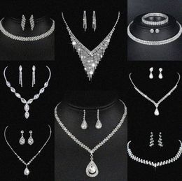 Valuable Lab Diamond Jewellery set Sterling Silver Wedding Necklace Earrings For Women Bridal Engagement Jewellery Gift C8NA#