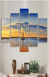 Canvas Wall Art Pictures Frame Kitchen Restaurant Decor 5 Pieces Sailboat Sunset Living Room Print Posters1592744