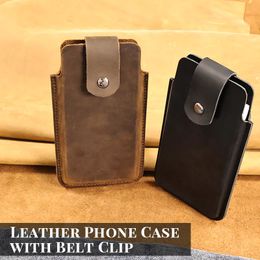 RIYAO Mobile Phone Waist Bag 6-7.3 inch Phone Holster Case Genuine Leather Cell Phone Belt Clip Pouch For iPhone 15 Samsung man