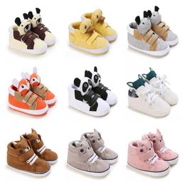 First Walkers Classic baby shoes for boys and girls cute animal face casual flat sports shoes the first baby ankle boot cotton anti slip and warm walking shoes d240525