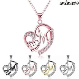 Vecalon Mom Heart Shape Pendants with necklace for Women Mother&#039;s Day Gift Wholesale Jewelry 5 colors Silver/Black/Rose Gold Dhgwi