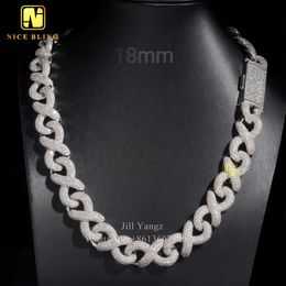 18Mm Infinity Chain Thick Hip Hop Rock Sier Moissanite Cuban Bracelet Gold Plated Necklace