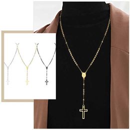 Pendant Necklaces Womens Cross Rose Necklace Maria Cross Pendant Black Gold Coloured Stainless Steel Christ Jesus Prayer Church Jewellery S2452599 S2452466