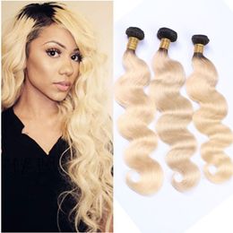 Malaysian Human Hair 3 Pieces/lot Body Wave Hair Extensions 10-28inch 1B/613 Ombre Hair Wefts 1B 613 Ttusp