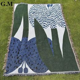 Ins Yarn Dyed Woven Outdoor Beach Picnic BlanketNordic Abstract Art Tapestry Jacquard Throw Blanket for Sofa Bed Towel 240523