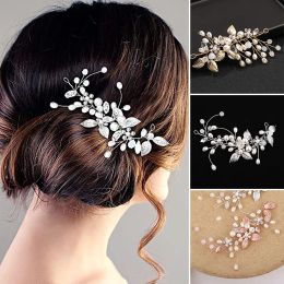 Pearl Crystal Wedding Hair Combs Tiara för brud Rhinestone Flower Hairpins Brudhuvudstycke smycken hårprydnader Tillbehör