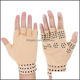 Fingerless Gloves Magnetic Therapy Arthritis Glove Pain Relief Heal Joints Braces Supports Health Care Drop Delivery Fashion Accessori Dhfgv