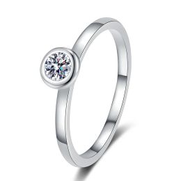 Knobspin d vvs1 moissanite pierścienie okrągłe klasyczne modne kobiety mężczyzny drobna biżuteria certyfikowana s925 Sterling Sliver Plaked 18K Pierścień