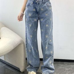 Basic & Casual Dresses Niche Design Trendy Brand Full Print Embroidered Denim Pants