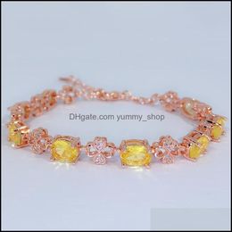 Chain Gold Yellow Crystal Citrine Bracelet Gifts For Women Men Fashion Charm Four Leaf Clover Bracelets Drop Delivery Jewellery Dhfkl