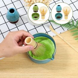 Teaware Sets 4Pcs Matcha Whisk Set Elegant Japanese Tea Ceramic Bowl Holder Bamboo Scoop