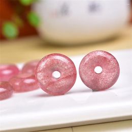 Link Bracelets Natural Strawberry Quartz Jade Donut Pendant DIY Necklace Crystal Healing Reiki Gift Gemstone Crafts 15x5mm