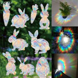 Easter Bunny Egg Carrot Sun Catcher Wall Stickers Electrostatic Window Glass PVC Declas Flower Cloud Suncatcher Rainbow Prism