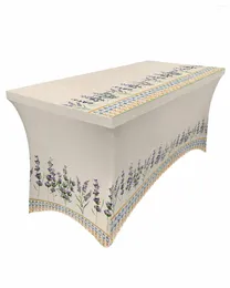 Table Skirt Lavender Flowers Bohemia Elastic Wedding Birthday Decoration Tablecloth For Party