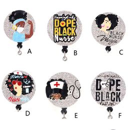 Key Rings Medical Mti-Style Black Nurse Rhinestone Retractable Id Holder For Name Card Accessories Badge Reel With Alligator Clip Dr Dhuzn