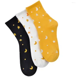 Women Socks 3 Pairs Cotton Fashionable Stockings Girls Mid-calf Length Star Spring Breathable Miss Stuffers'