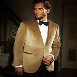 Gold Velvet Jacket Shawl Lapel Mens Suit Slim Fit Tuxedo Formal Groom Prom Dinner Suit Custom Made One Piece Coat 287y
