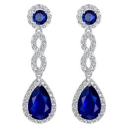 Huitan Temperament Blue Cubic Zirconia Long Hanging Earrings for Women Luxury Elegant Bride Wedding Party Earrings New Jewellery
