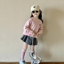 Clothing Sets Spring Girls Cute Outfits Pink Heart Embroidery Sweatshirt And Grey Pleated Skirt 2pcs Kids Clothes