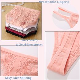 Sexy Lace Thin Waist Belt Women Panties Hollow Out Thongs Low Rise Female G-String Underwear Breathable Bikini Female Lingerie