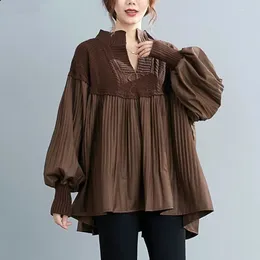 Women's Polos Plus Size Women Blouse Shirt Elegant Lady Tops Tunic Knitted High Street Pleated Fashion Loose Female Clothing Autumn Oversize