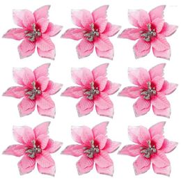 Decorative Flowers 50 Pack Glitter Poinsettia Christmas Tree Ornaments 5Inch Artificial Silk Picks Decor Wreath Garland (Pink)