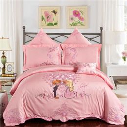 Bedding Sets 2024 Wedding Style Cotton Set Embroidery Comforter Cover Blanket Flat Sheet Pillowcases