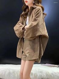 Women's Blouses ZOKI Vintage Corduroy Women Shirts Long Sleeve Loose Button Up Korean Solid Oversize Fall Causal Female Tops