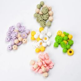 LOFCA Bulk Silicone Bead DIY Flower Leaves Necklace Pacifier Chain Food Grade Circular Teether Silicone Bead Baby Teething