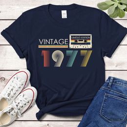 Vintage Audio Tape 1977 Limited Edition T Shirt Women Harajuku 47th 47 Years Old Birthday Party Retro Tshirt Mother Wife Clothes 240524