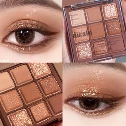 9 Colours Matte Earth Colour Eyeshadow Palette Waterproof Pearlescent Shiny Sequins Eye Shadow Pigments Long Lasting Eyes Makeup 240523