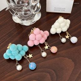 Keychains Fashion Macaron Plush Ball Cloud Cute Keychain Girl Key Chains Car Keyring Women Bag Pendant Accessories Ring Jewellery Gift