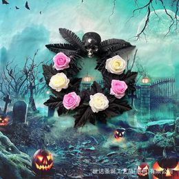 Decorative Flowers Halloween Wreath Door Pendant Haunted House Decoration Portable Pumpkin Ghost Festival Horror Party Supplies