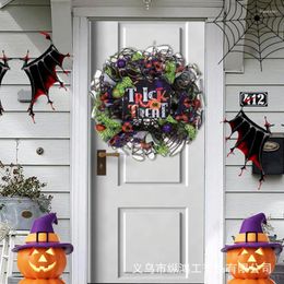 Decorative Flowers White Pumpkin Wreath Ornaments With Ribbon Halloween Decoration Handwoven Holiday Party Decor Gift For Front Door Outdoor