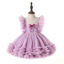 Fashionable baby girl butterfly princess Tutu dress with puff sleeves childrens sheer Vesido Pageant party childrens birthday costume 240521