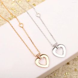 Pendant Necklaces Smooth Heart Shaped Necklace Zircon Cute Dual Color Versatile Fashion Expert 2024 Goddess's Daily Outfits