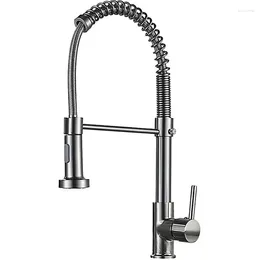 Bathroom Sink Faucets Kitchen 360 Degree Swivel Commercial Solid Brass Single Handle Lever Pull Down Sprayer Spring Faucet