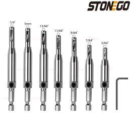 STONEGO 4/7/16PCS Core Drill Bit Set Hole Puncher Hinge Tapper for Doors Self Centering Woodworking Power Tools