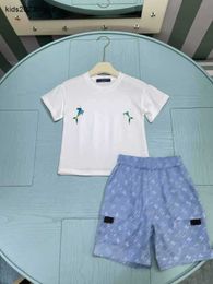 New kids tracksuits designer boys summer suit baby clothes Size 100-150 CM logo print Round neck T-shirt and Large pocket blue shorts 24May