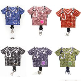 Key Rings 10 Pcs/Lot Medical Mti-Color Scrub Life Rhinestone Tops Retractable Id Holder For Nurse Name Accessories Badge Reel With A Dhdut