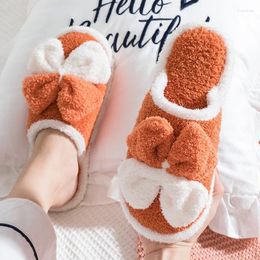 Slippers 2024 Winter Cute Bows Women Home Cotton Shoes Indoor Non-slip Soft Platform Plush Plus Size Coupler Female Warm Furry