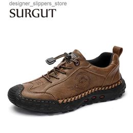 Dress Shoes SURGUT Fashion Leather Men Casual Shoes Handmade Breathable Cowhide Man Board Shoes Breathable Soft Working shoes Q240525