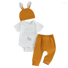 Clothing Sets Summer Easter Infant Baby Boy Suit Letter Print Short Sleeves Romper And Casual Pants Hat Clothes Outfit
