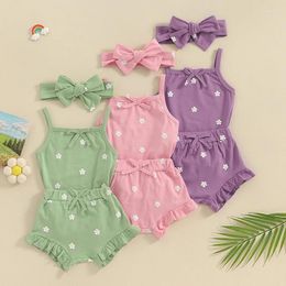 Clothing Sets Lovely Summer Born Baby Girls Clothes 0-18M Floral Print Sleeveless Bow Bodysuits Ruffles High Waist Shorts Headband