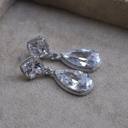 Huitan Trendy Luxury AAA Cubic Zirconia Crystal Drop Earrings for Women High Quality Silver Colour Bride Wedding Earrings Jewellery