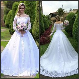 2020 New Vestidos de Noiva CASAMENTO Principessa vestita da sposa da spalla Abito da sposa a maniche lunghe a maniche lunghe in perline